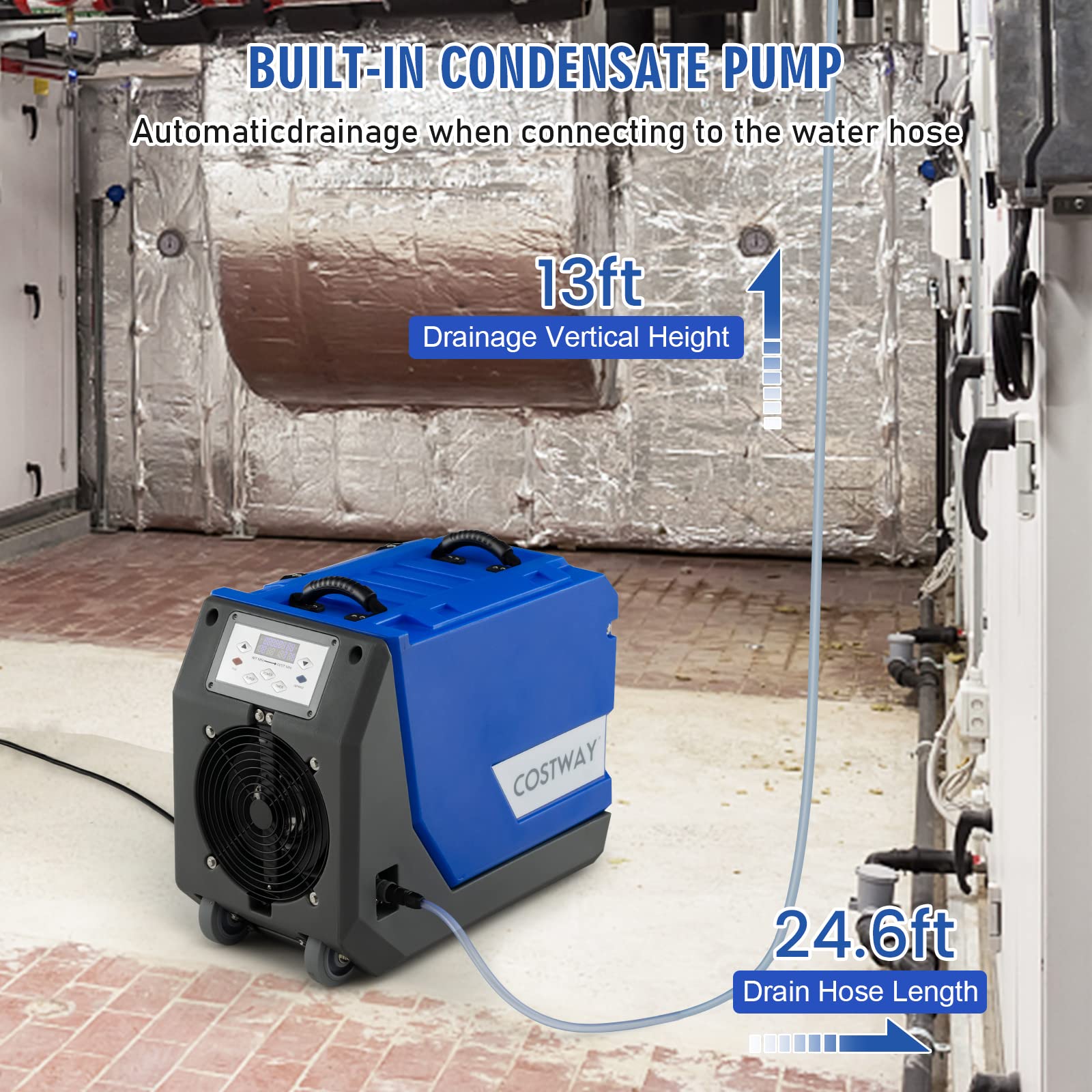 Costway 180 Ppd Commercial Dehumidifier, Industrial Dehumidifier With 24.6Ft Drain Hose, Pump, Auto Defrost & Memory Starting, P